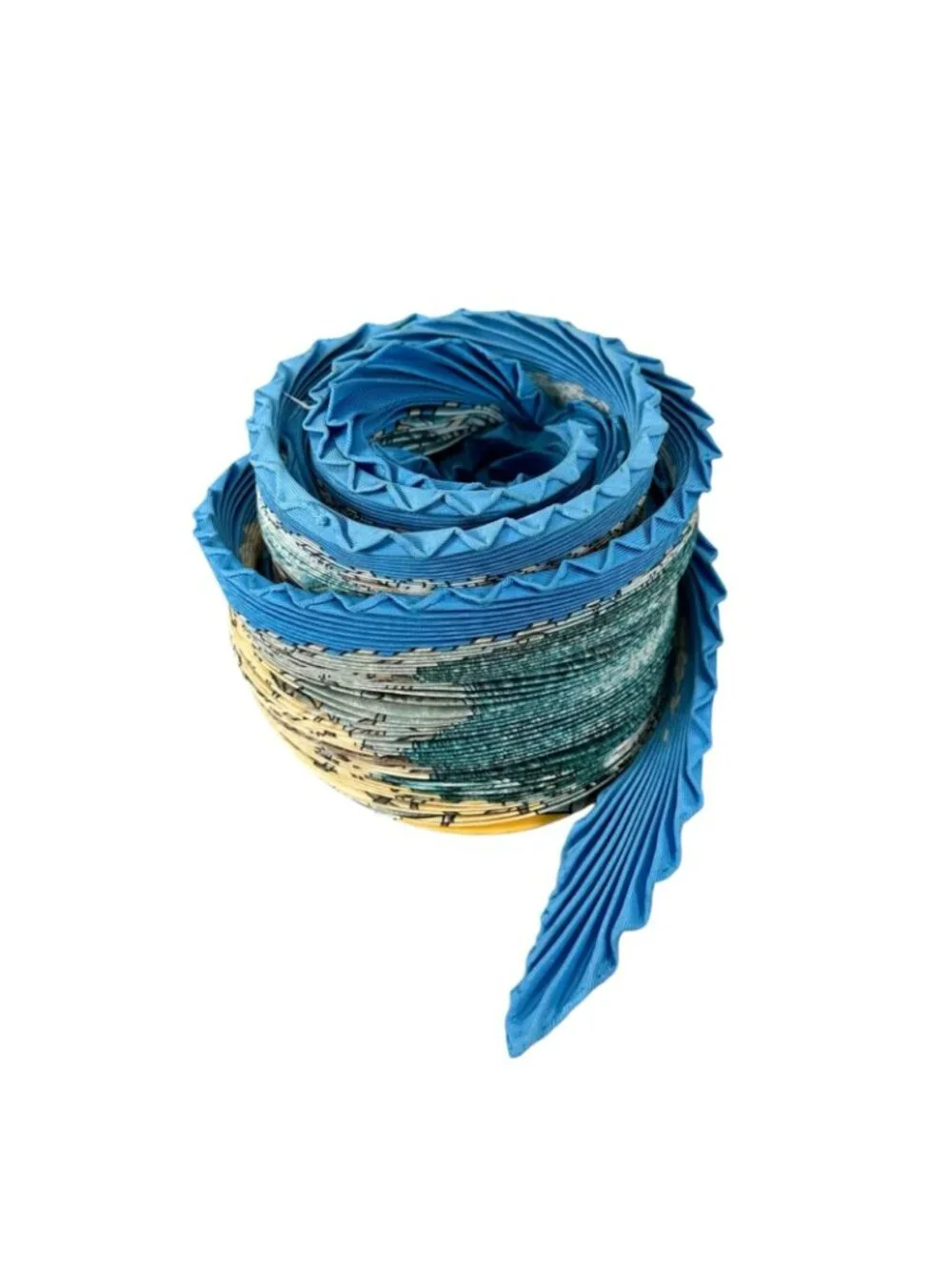 Hermes Pleats Chasse Au Bois Silk Yellow Blue Scarf